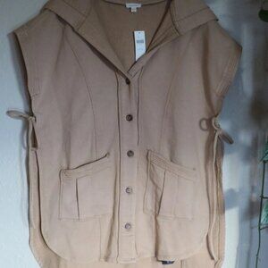 PILCRO Anthropologie Side-Tie Short-Sleeve Button-Front Poncho Beige Cotton XS